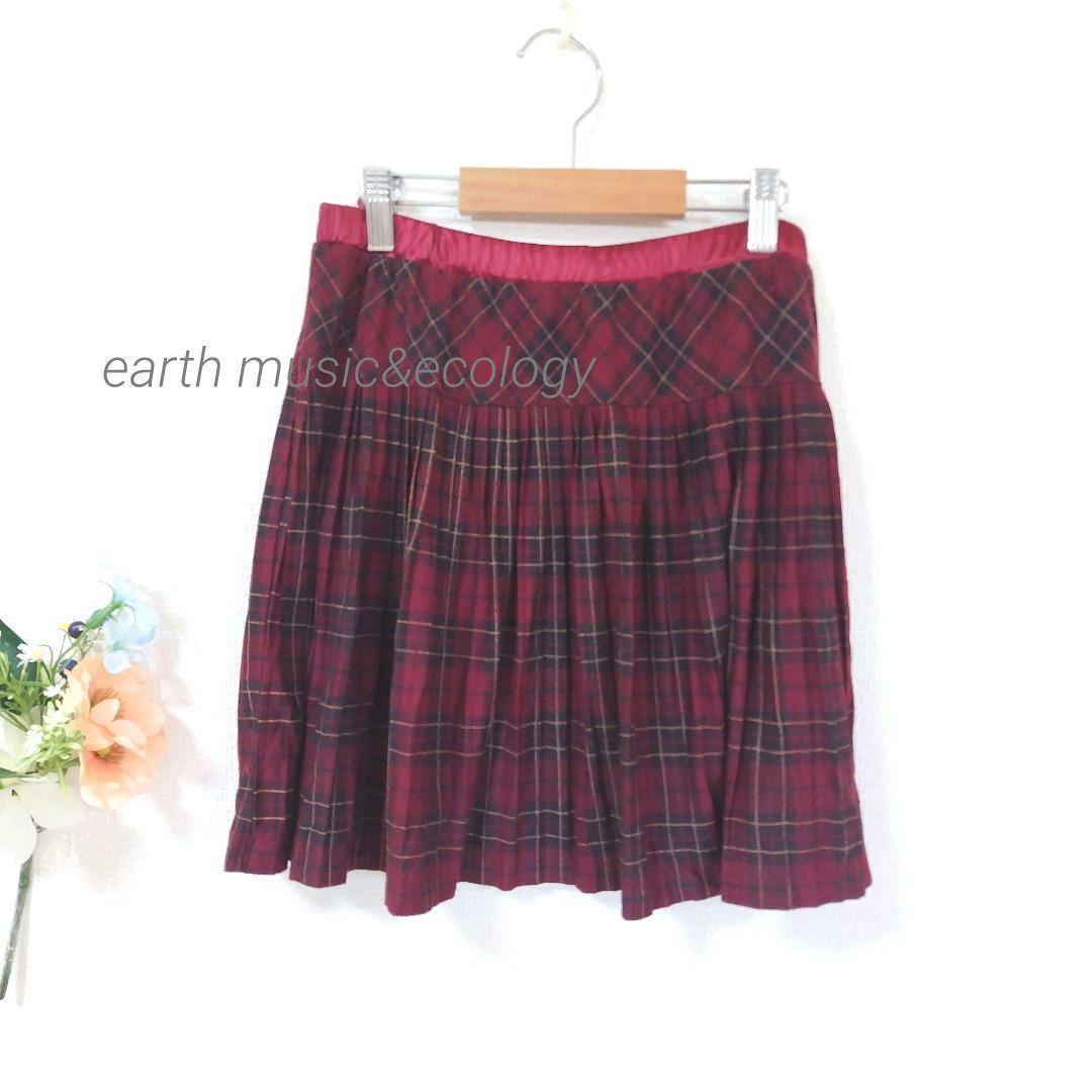 2.32 Earth Music Ecology Mini Pleated Skirt Check Elastic Waist