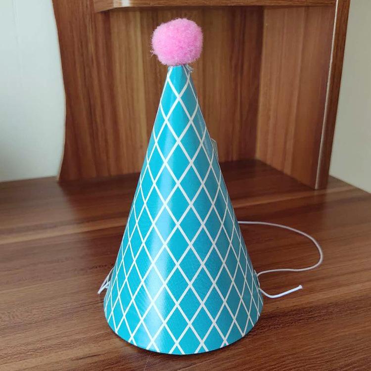 Children'S Birthday Hat Polka Dot Plaid Pompom Party Hat Baby Birthday Party Decoration Birthday Hat