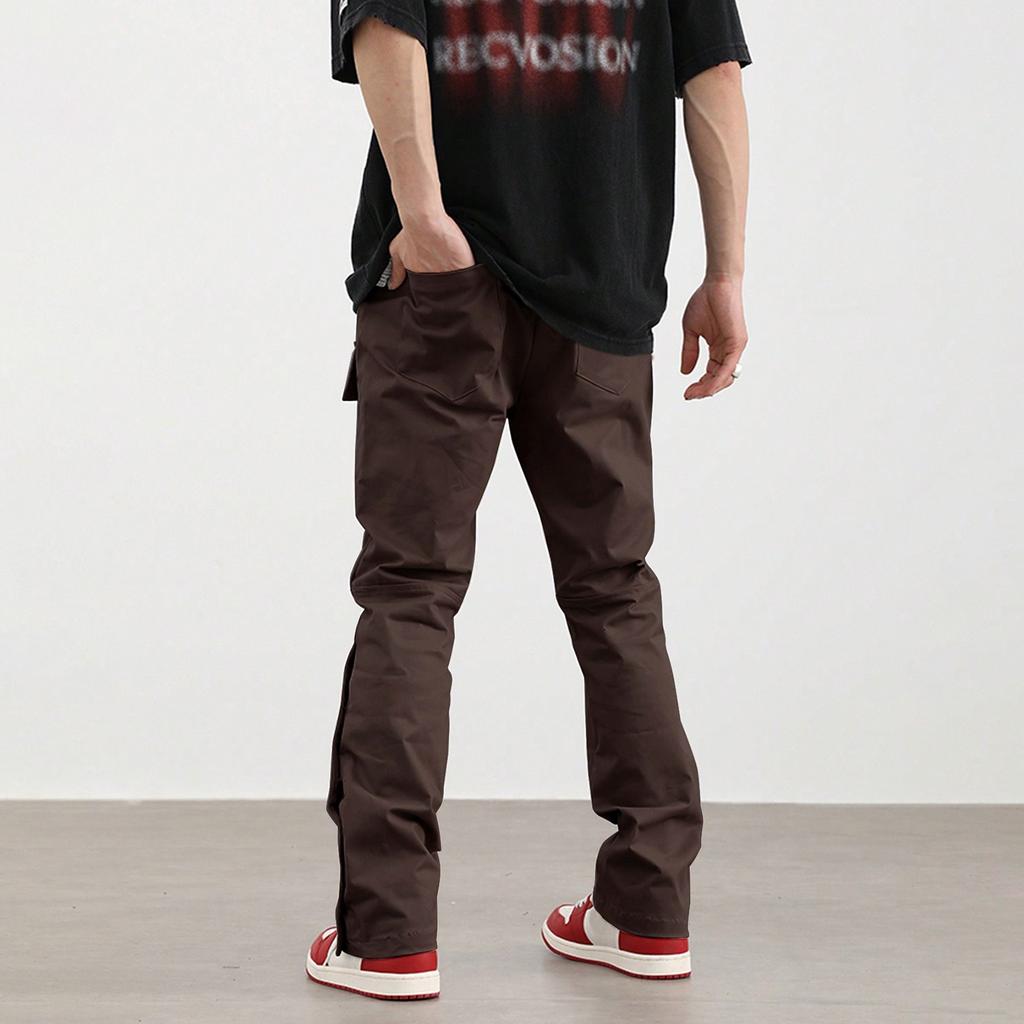 Men's Solid Color Retro Straight Wide Leg Trousers Men's Casual Fashion Multi Pocket Trousers