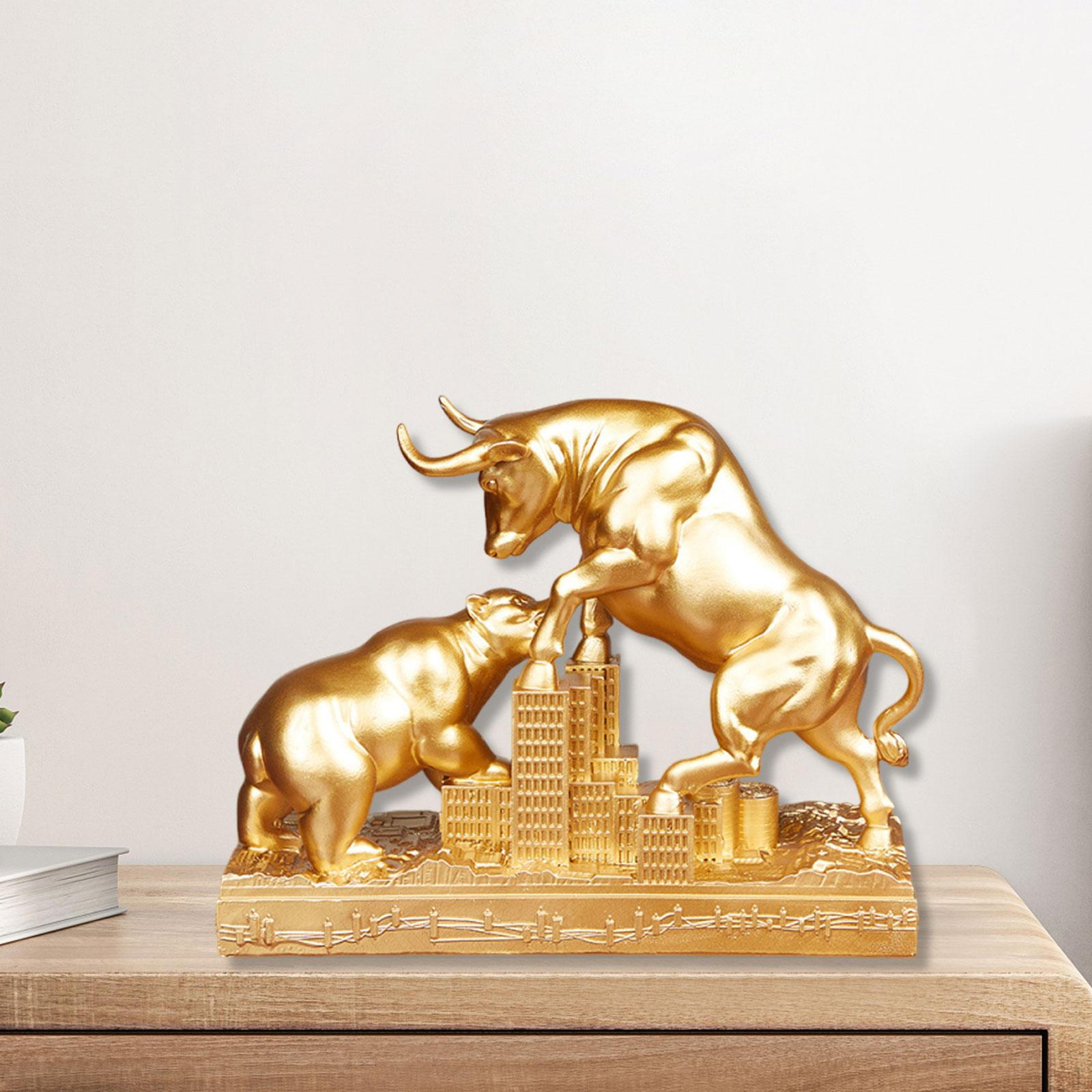 Statua Scultura Animale Decorazione Casa Toro di Wall Street Figurina in Resina per Soggiorno Armadio oro