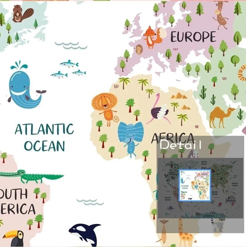 Nursery World Map Poster Stampe Pastello Tema animale Educativo Tela Wall Art Decor Immagini Pittura per la camera dei bambini Decor Art