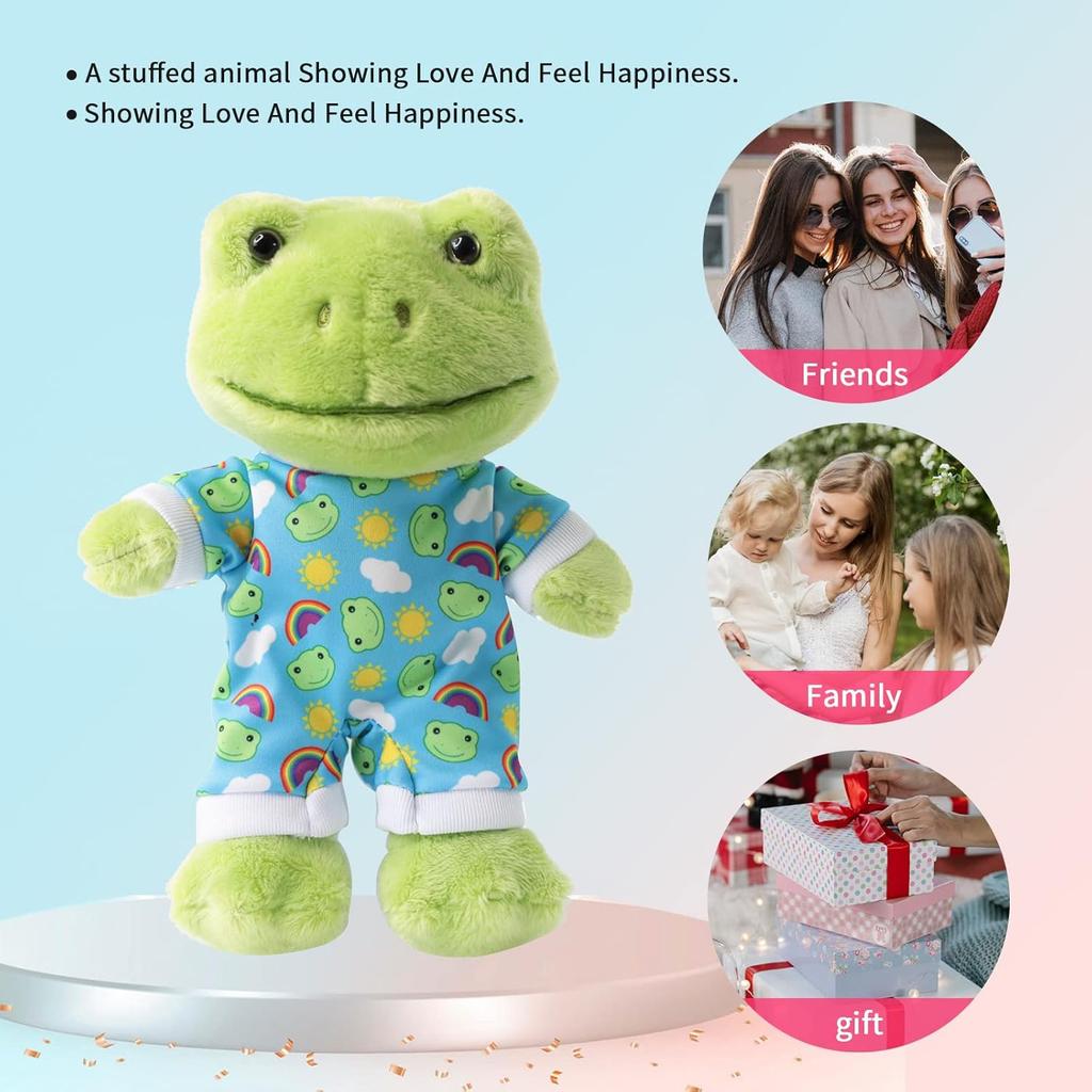 9Inch Green Frog Plush, Soft Frog Stuffed Animal Plush Toy, Kawaii Plush Doll, Cute Plushie with Cloths Toy Gift for Kids Children Birthday