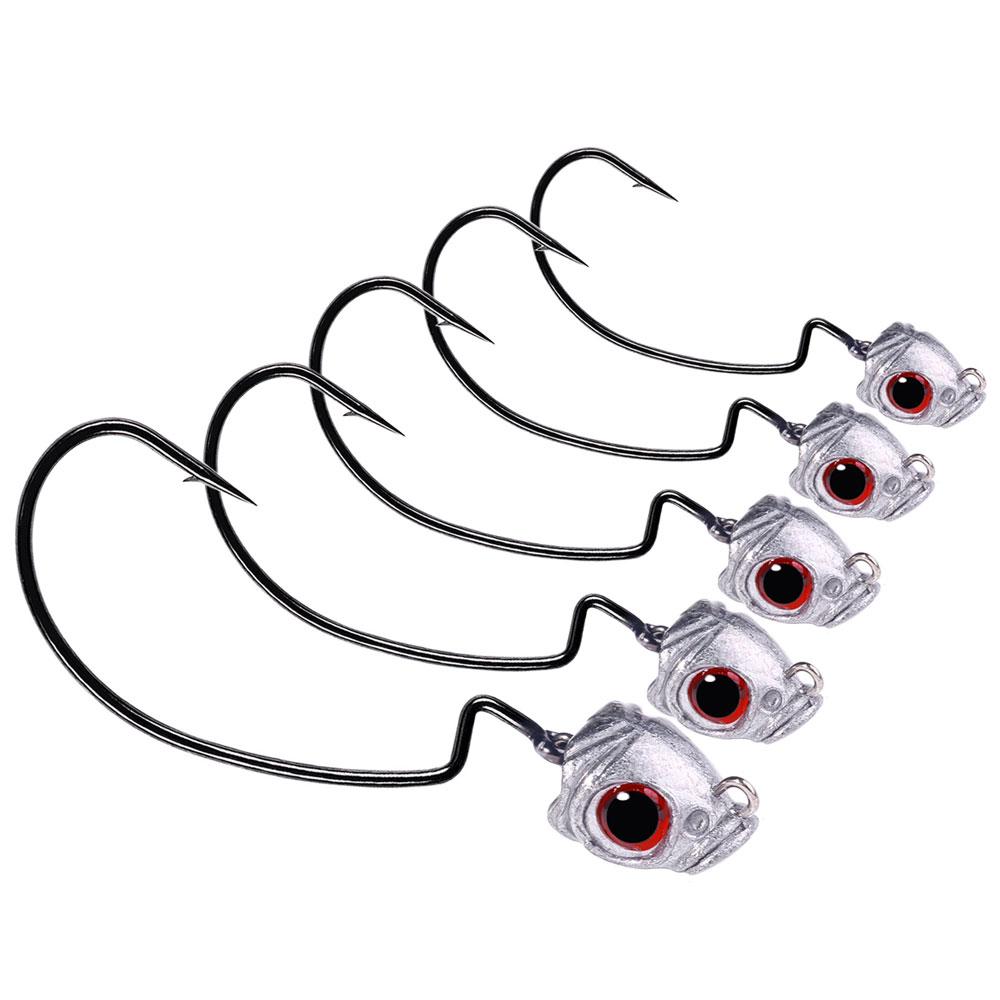 5pcs/ Texas Eye Finesse Jig Heads Wide Gap Hook for soft bait with big eyes Antihanging Bass Fishing Tackle Accessorize