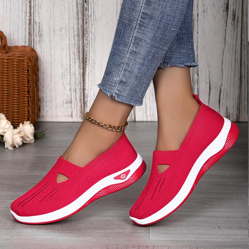 Women's shoes large size casual shoes flying woven breathable shoes women's lightweight and comfortable mesh shoes soft sole shallow mouth single shoe