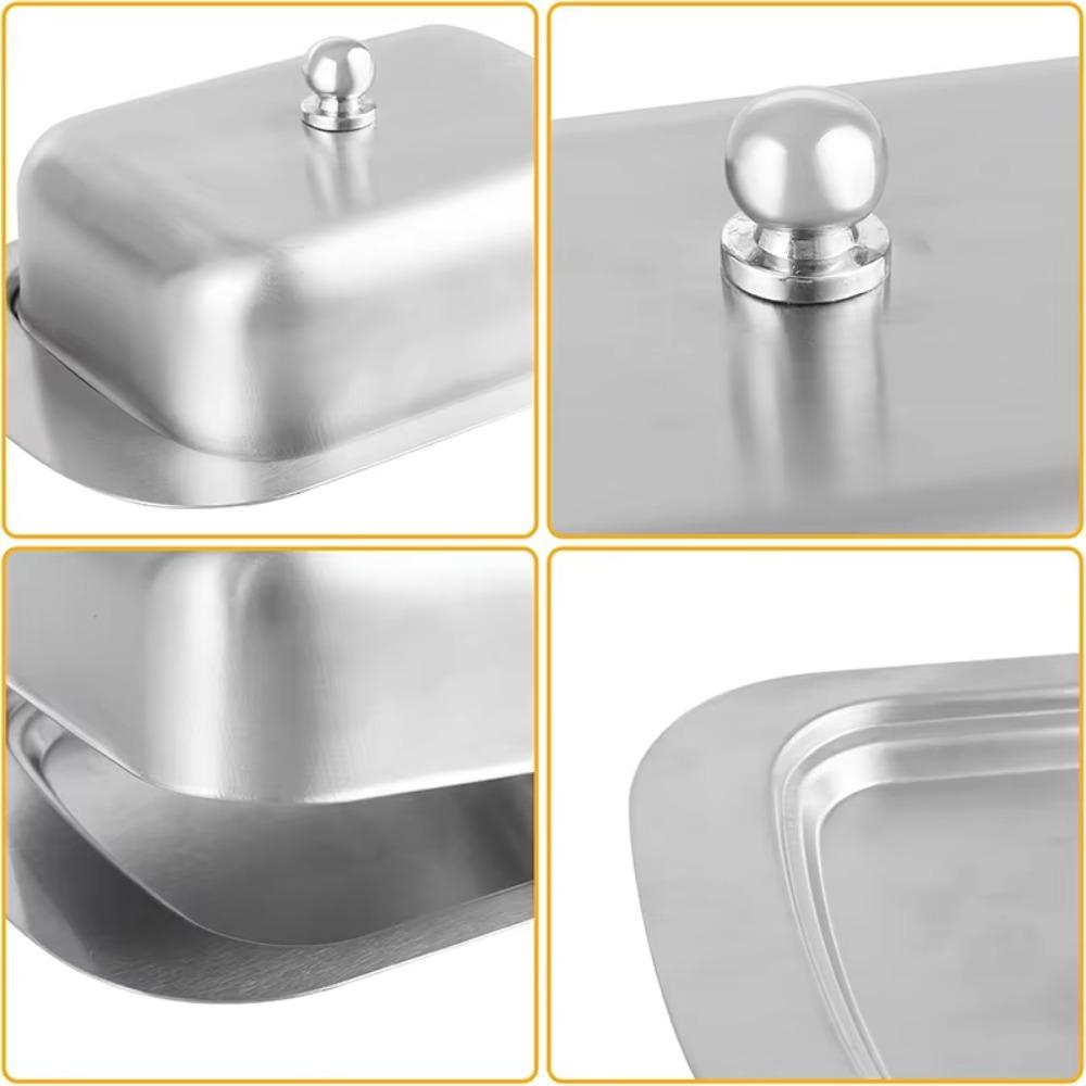 7 Inch Butter Dish Solid Stainless Steel Butter Dish Cheese Container Butter Storage Box Tray with Easy Grip Lid Kitchen Cutlery
