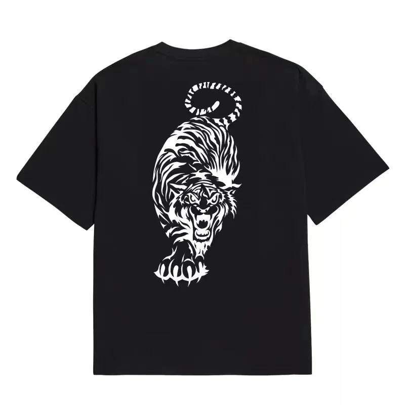 

Летняя мужская футболка с коротким рукавом, мускулистая, дышащая, свободного кроя, с принтом тигра, эластичная, трендовая, брендовая, для бега, спортивный топ, фитнес-костюм XXXXXL чёрный