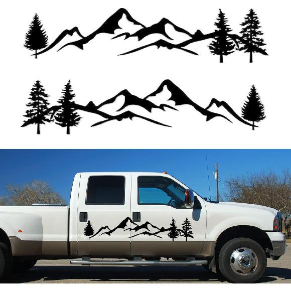 2PCS Vinyl Car Stickers Mountain Tree Forest Decor Decal Car Body Stickers and Decals Vinyl Graphic for Car SUV RV Camper Trailer
