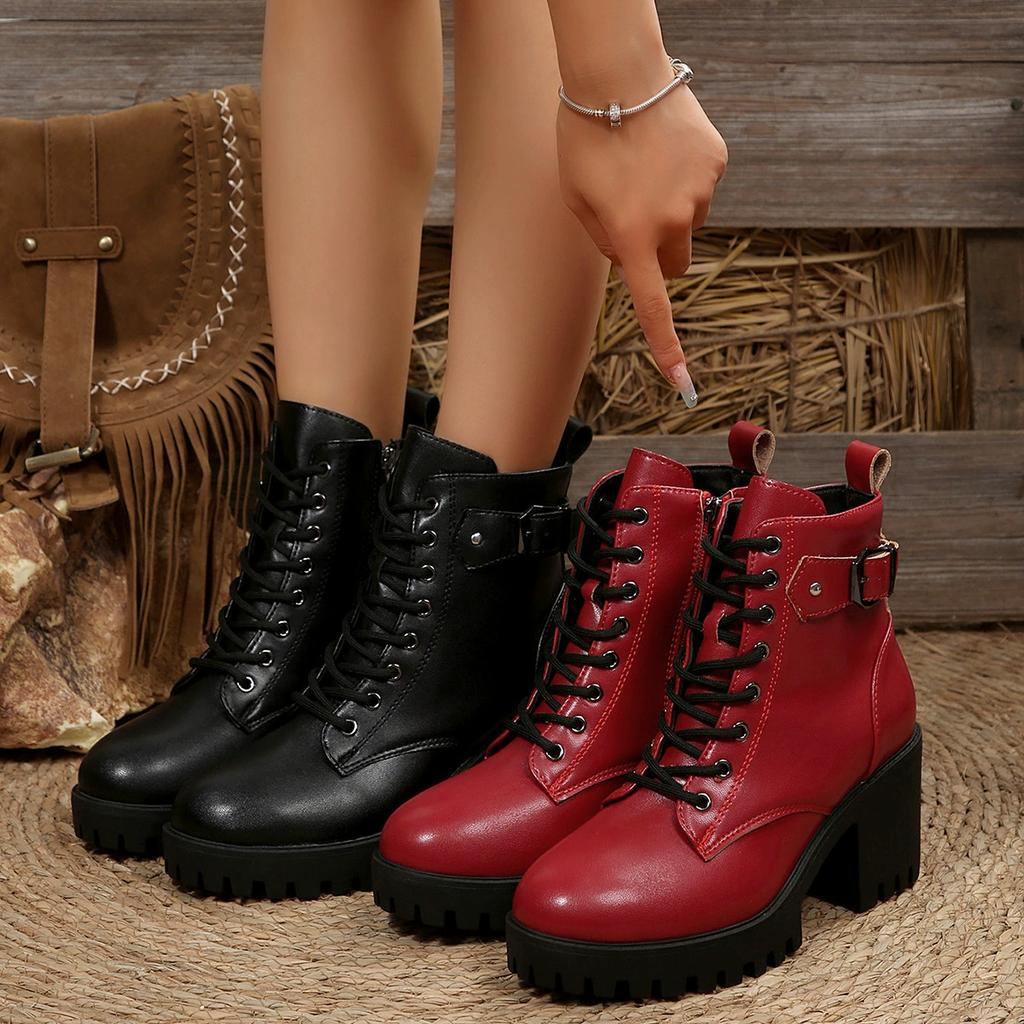 Ankle Boots for Women Large Size Motorcycle Boots Increase Fashion Leather Rubber Boots Women Spring Gothic Shoes
