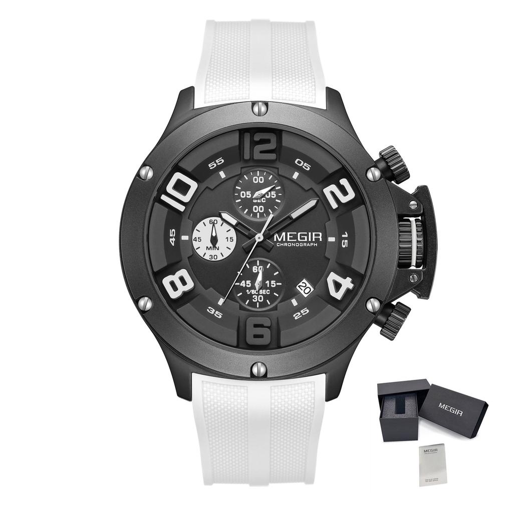 MEGIR Relogio Masculino Luxus-Quarz-Herrenuhr Gelbes Silikonarmband Militärische Sport-Armbanduhr Chronograph Automatisches Datum 8115