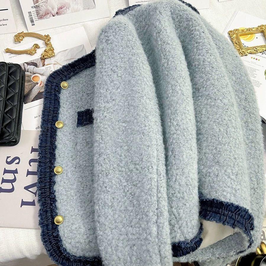 Elegant 2025 Women s Winter French Style Thick Blue Short Jacket S 80-95