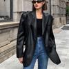 Women's PU Leather Blazer Jacket Spring and Autumn High-Quality Loose V-Neck Leather Jacket