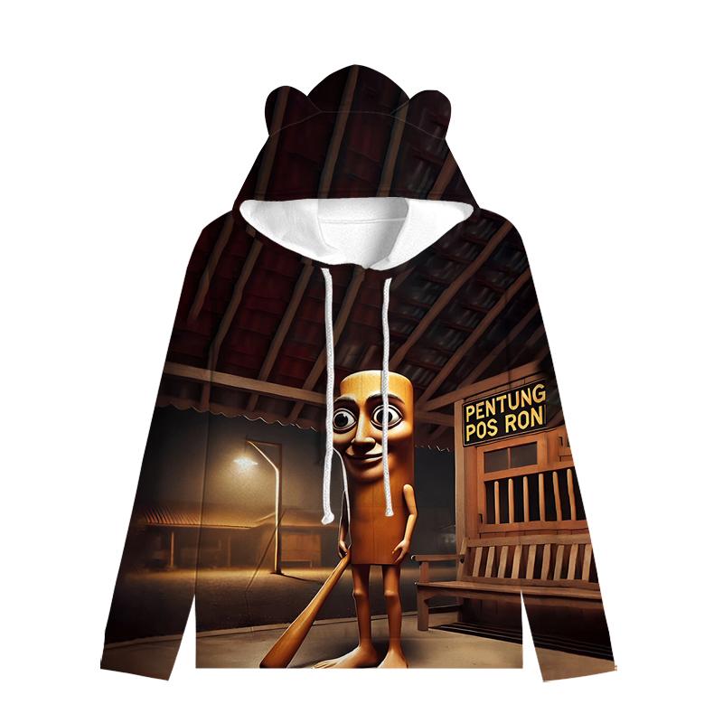 

Тун Тун Тун Сахур Кроп-топы Аниме Тралалеро Тралала Толстовка с кошачьими ушками Бомбардиро Крокодило С длинным рукавом Модная толстовка для девочек 150