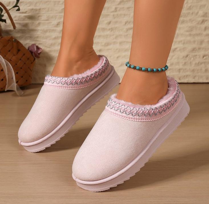 Snow Boots Women Winter New Cashmere Warm Thick Soles Without Heel-covered Hair Half Slipper Cotton Shoes Cashmere Warm Boots