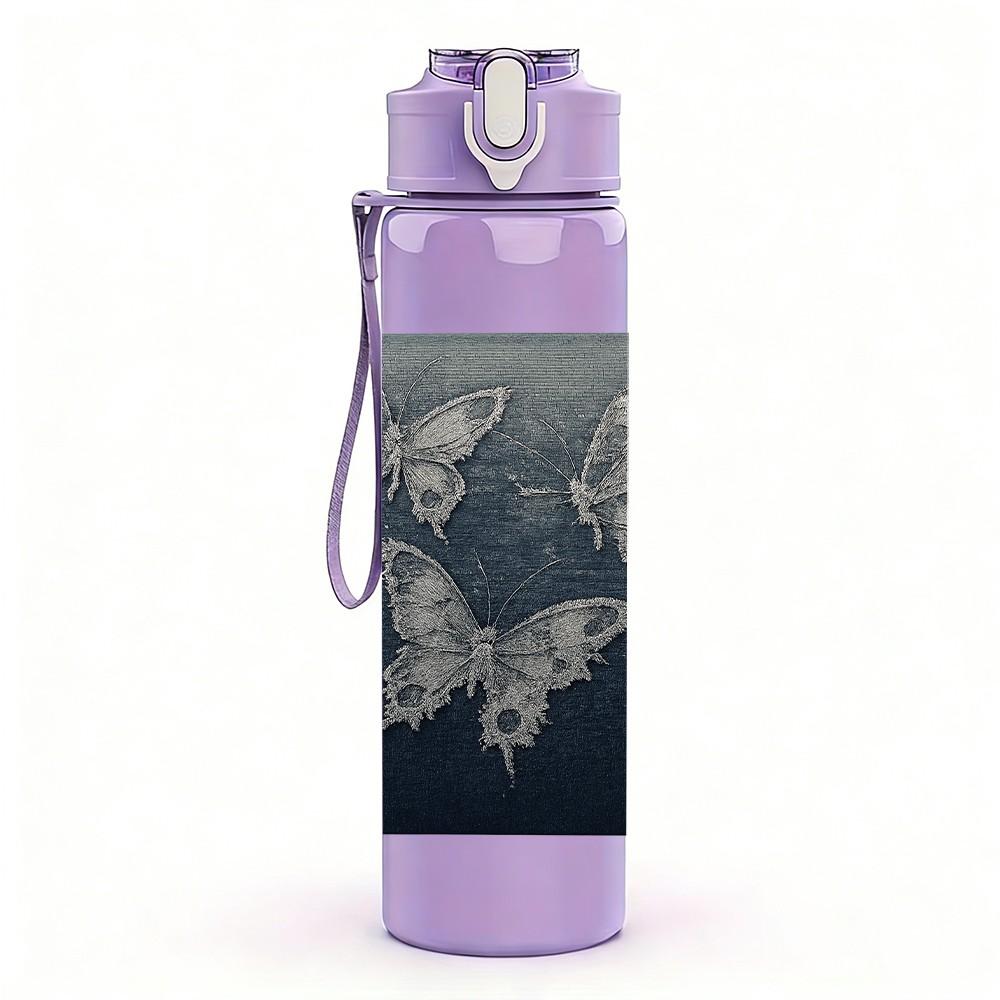 1PC Dark Board Butterfly Etching Art 750ml Color Plastic Sports Water Bottle Leakproof Flip Straw Lid For Sports Office Home Use