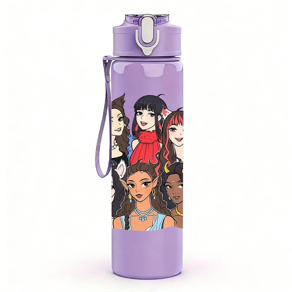 1PC Fashion Teen Girl Squad 750ml Color Plastic Sports Water Bottle Leakproof Flip Straw Lid Suitable for Sports Office Home Use
