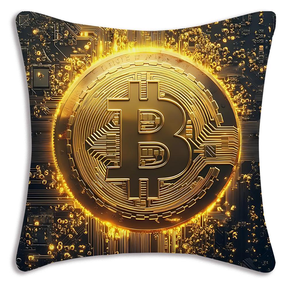Cool Popular B-BitcoinS Pillow Covers Cartoon Sofa Decorative Home Double-sided Printing Short Plush Cute Cushion Cover