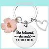 Elegant Stainless Steel Keychain With She Believed She Could Pink Petal Heart Design