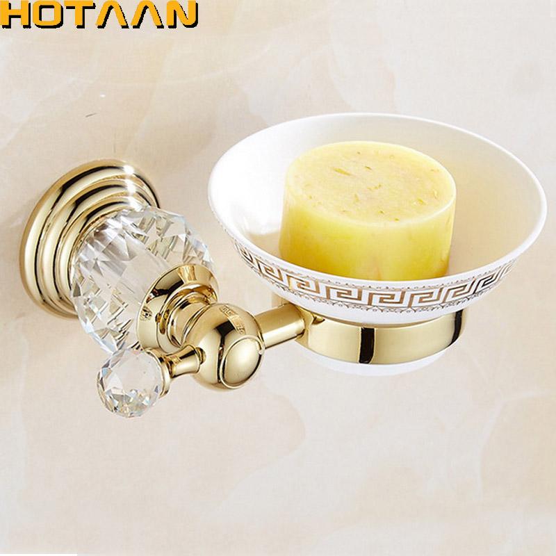 Gold Color Crystal Brass Ceramics Bathroom Accessories Soap Dishes/ Soap Holder/Soap Case Home Decoration Useful For Bathroom