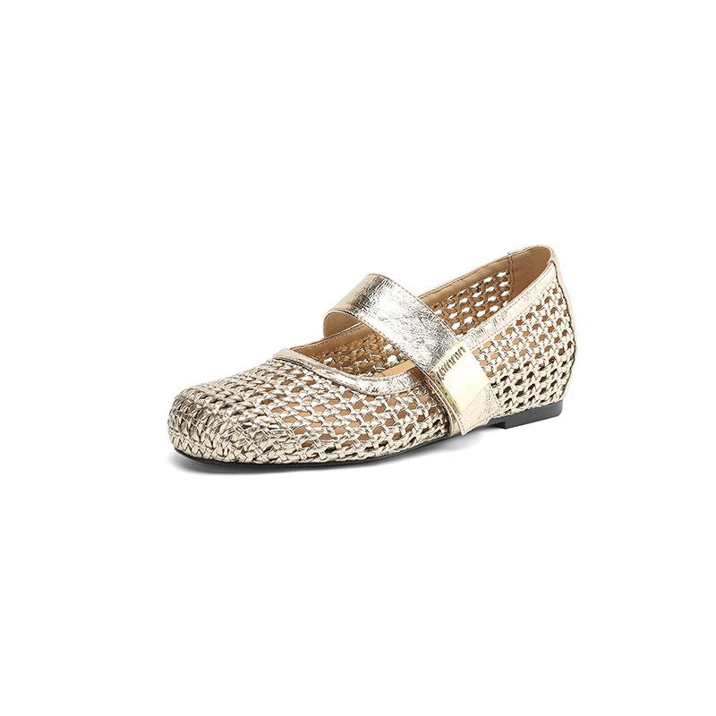 2025 Summer New Woven Cowhide Fashion Breathable Hole Shoes with Silver Inner Height Increase Sandals Women's 40
