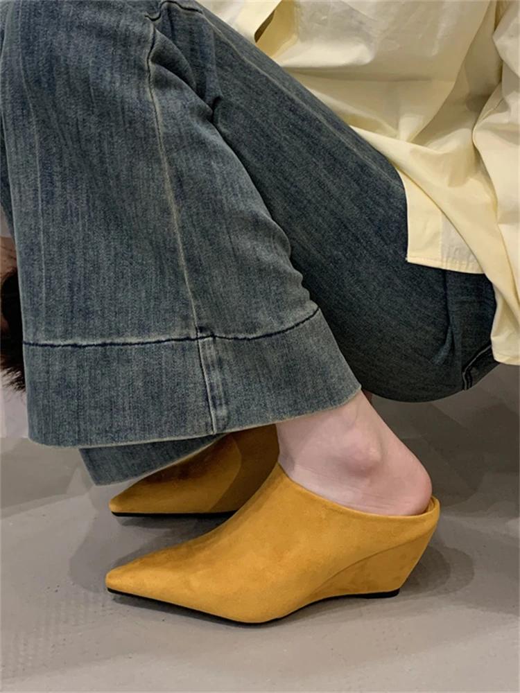 Street Style Pointed Toe Wedges High Heels Women Slippers Fashion Elegant Banquet Dress Mule Slide Shoes