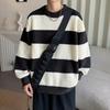 Men's Autumn/Winter Warm Striped Round Neck Sweater - Casual Contrast Color Style