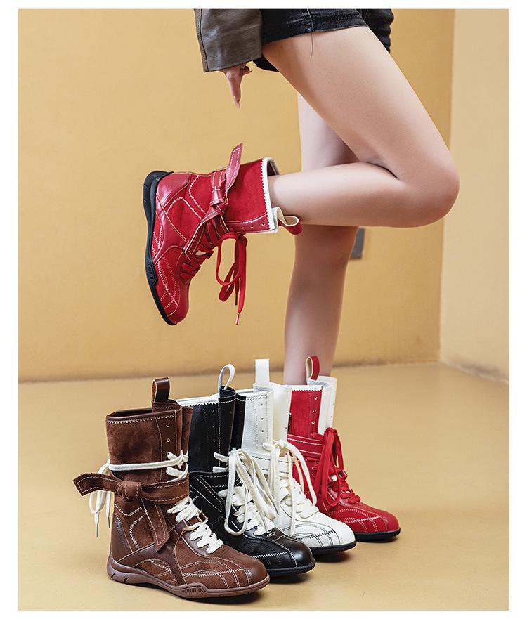 Damen Retro Martin Mid-Calf Lederstiefel - Kleine Größe, Braun, Dicke Sohle, Herbst 2025 Edition