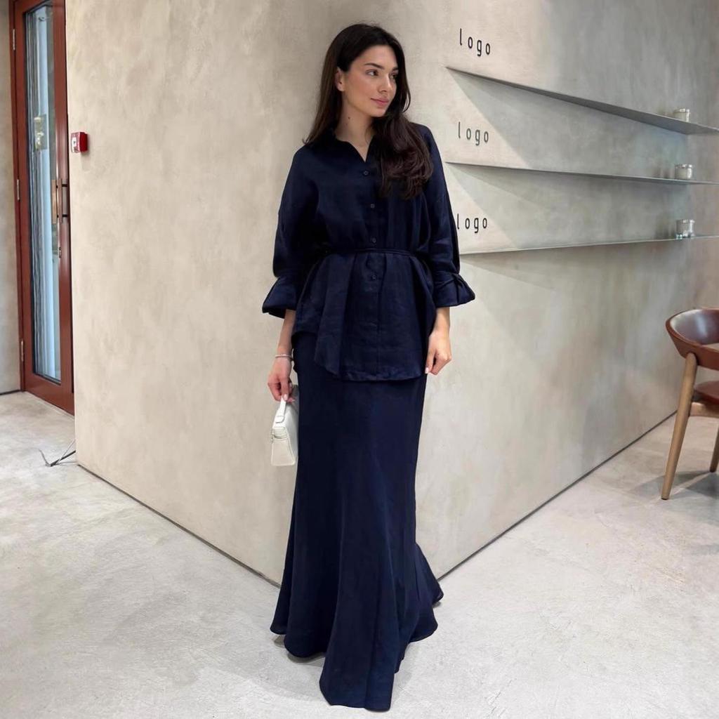 2025 Autumn Tie Waist Cardigan & Hip Wrap Skirt for Women: European, American & Middle Eastern Style