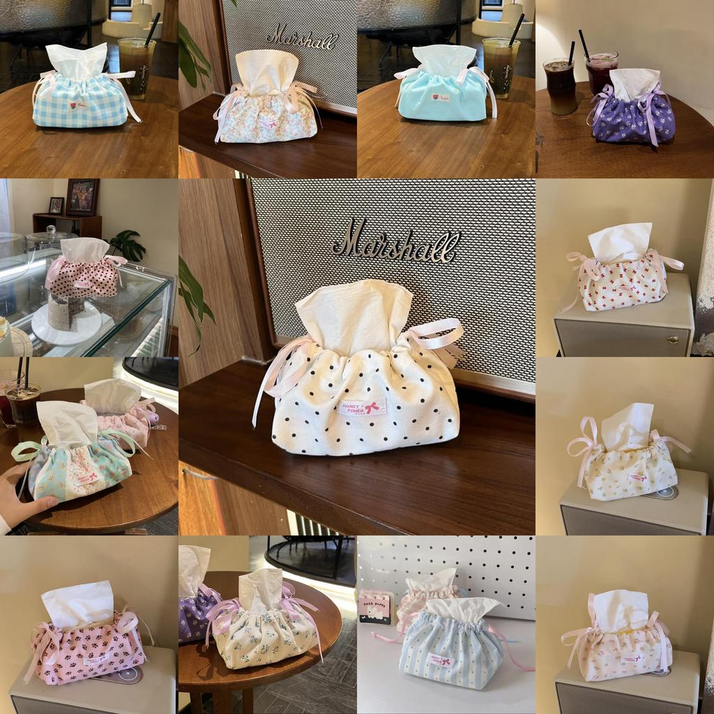 Style Floral Cloth Tissue Box Cover With Drawstring Organizer For Car And Home Decor