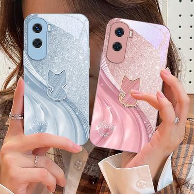 Sparkling Diamond Cat For Honor 200 90 8X 9X Pro Lite P50 P40 Nova 10 11i P60 Magic4 6 Mate 20 50 Tempered Glass Phone Case