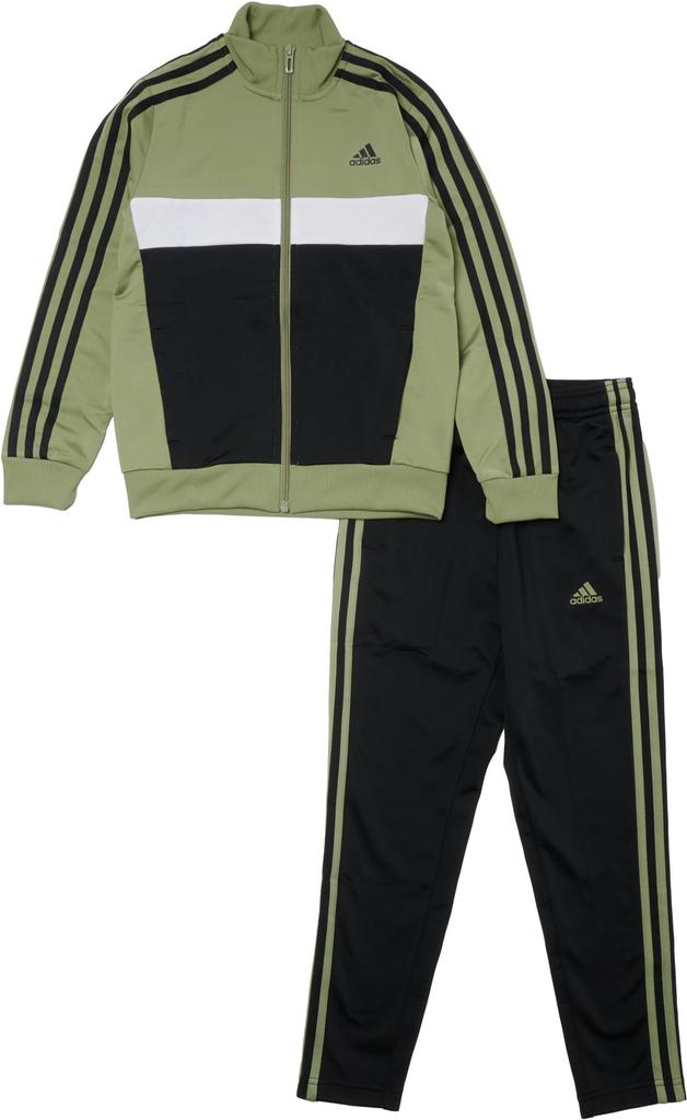 Adidas Essentials Tiberio Tracksuit Tent Green J130 3-Stripes Set, Kids', ECL62, Top Green/Black/White, Bottom Black/Tent (IY1796),
