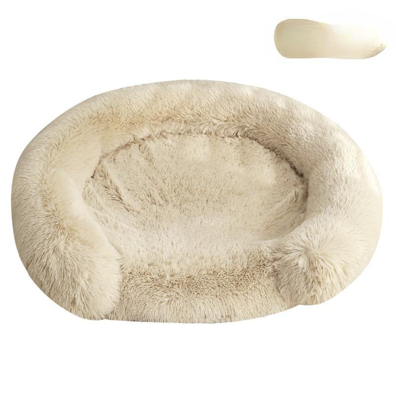 Round Plush Dog Cat Bed Winter Warm Pet Cushion Cozy Indoor Sleep Soft Padding (brown,50CM) коричневый