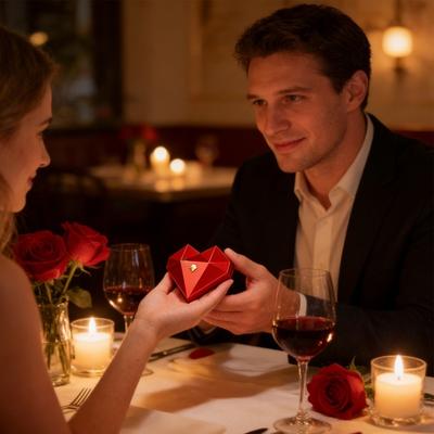 Polyhedral Heart Ring Box Romantic Love Heart Ring Case Velvet Lined Geometric Ring Box for Weddings Engagements Proposals