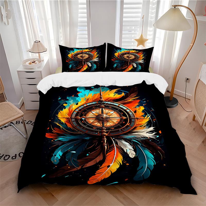 

3pcs Compass Feathers Bedding Set, Includes Without Pillow Inserts, Soft Comfortable Bedding Set,All-Season Use a0924065 135x200cm