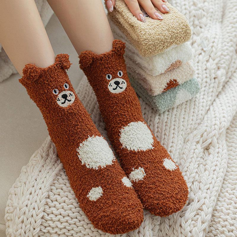 Coral Fleece Socks for Girls, Cute Plush Sleeping Socks for Autumn and Winter, Thickened Warm Thick Socks, Home Floor Socks for Winter