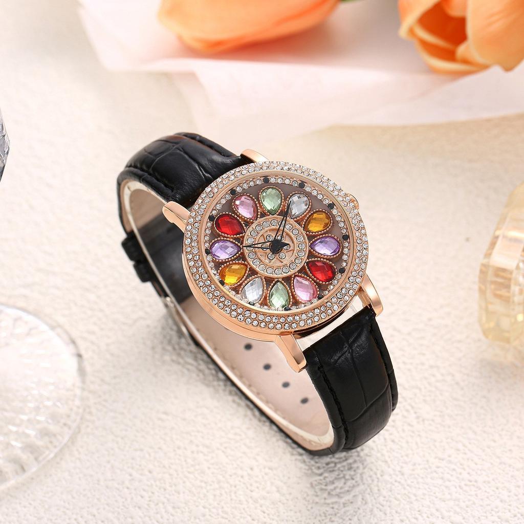 1pc Dazzling and Fashionable Women Quartz Watches with Colorful Rhinestone Inlay, Featuring An Alluring Rotatable Dial, Durable