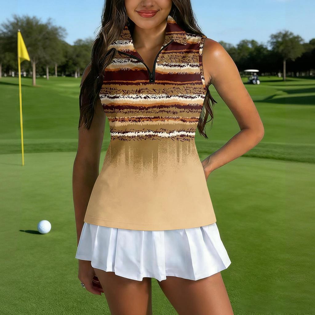 Camiseta Polo de Golf sin Mangas para Mujer con Cuello con Cremallera, Camiseta sin Mangas Deportiva Estampada para Deportes y Actividades al Aire Libre