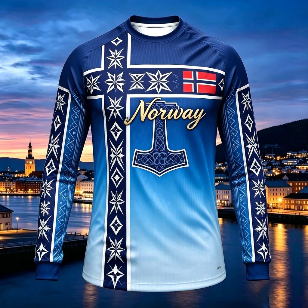2026 Spring Autumn New Men Women Norway Long Sleeve Soccer Jersey, Euro Style Fashion Print Casual Tee S