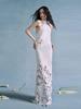 2026 Spring/Summer Elegant Sleeveless Halter Floral Embroidery Linen Dress for Women