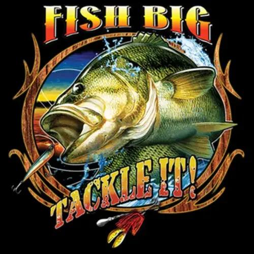 

Fish Big Tackle It. Funny Bass Fresh Water Fishing Angler Gift T-Shirt Short Sleeve 100% Cotton O-Neck Casual Mens T-shirt New 4XL
