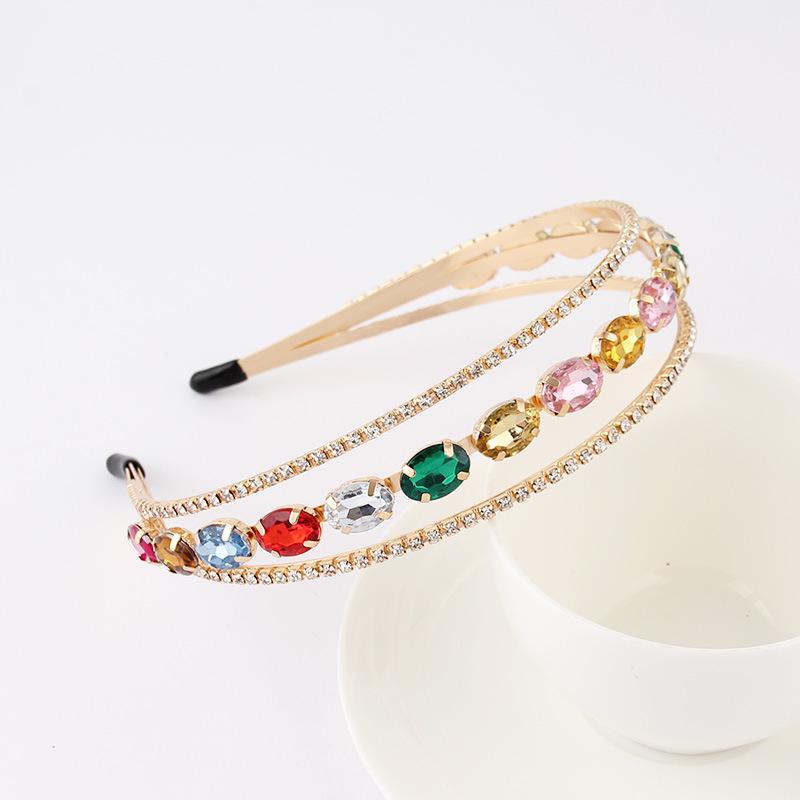 TREETIP Custom Logo Rhinestone Headband Three-layer Colorful Drop Shape Hair Accessories Women Bridal Japan Korean Style Retro