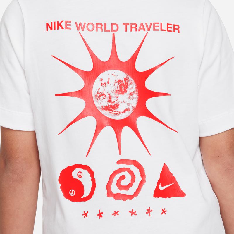 Nike Logo Print Round Neck Short Sleeve T-Shirt Kids Tops White FD3988-100