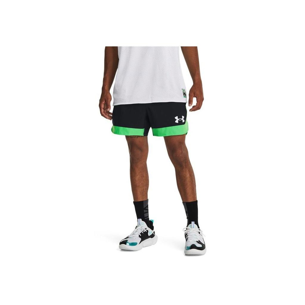 Under Armour Baseline Color Block Logo Print Elastic Waist 5 Inch Basketball Shorts Men Shorts Black 1380302-002