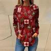 Tee Shirts For Women Casual Round Neck Long Sleeve Shirts Christmas Printing Top Pullover