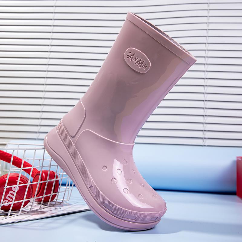 Rain Boots Simple Medium Tube Rain Shoes Women's Thickened Bottom Non-slip Water Shoes High Tube Water Boots Fashion Rubber Shoes Women