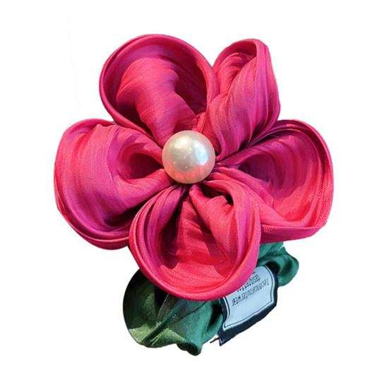 Hair Tie Handmade Satin Flower Decor Hair Tie with Imitation Pearls Large Elastic Soft Hair Band Autumn Winter Hair Accessories