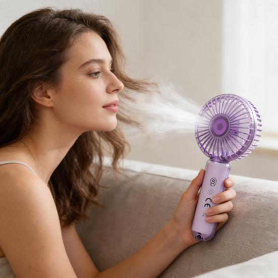 Portable Handheld Fan with LED Light USB Rechargeable Mini Fan with Hook 3 Speeds Brushless Motor Quiet Summer Gadget for Travel Office Outdoor