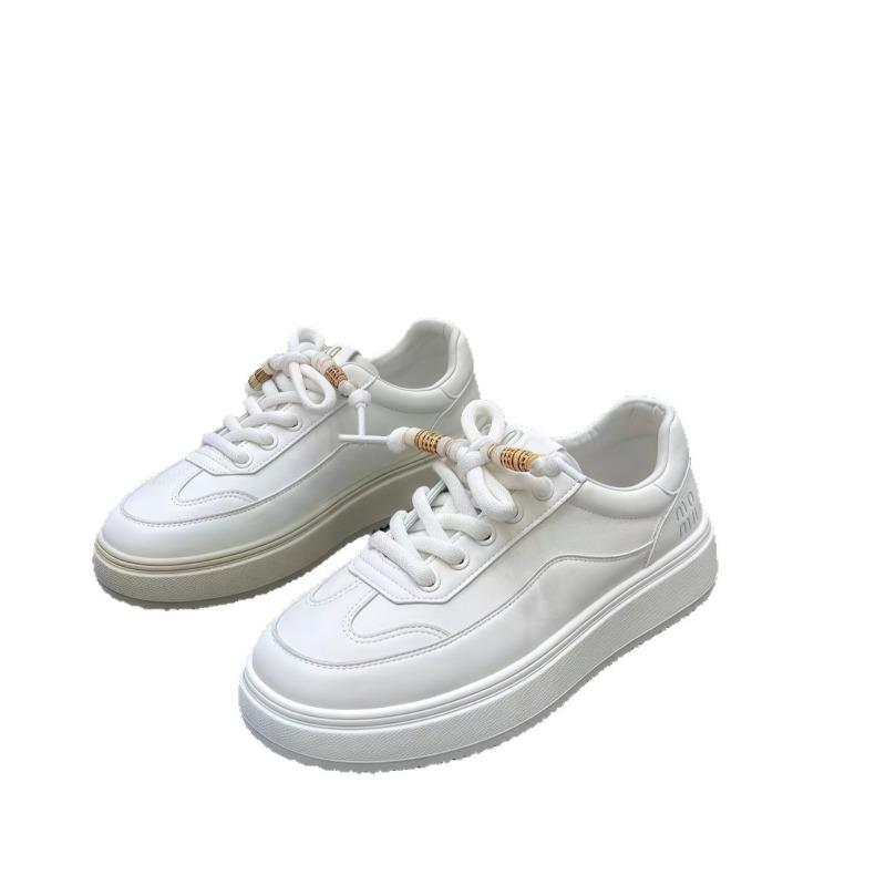 Fashion Versatile Platform White Shoes, New Round Head Lace-up, Comfortable and Lightweight Flat-bottomed Casual Sports Shoes