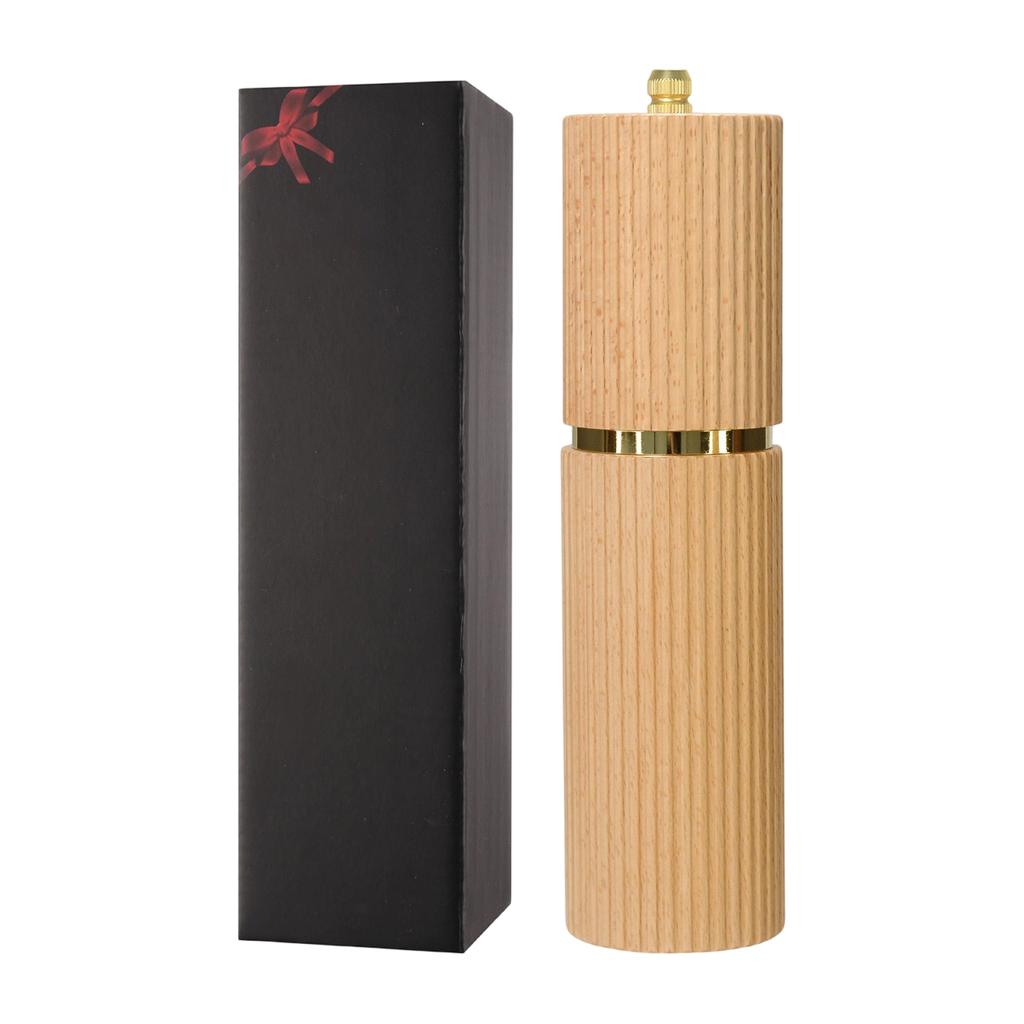 Manual Wooden Pepper Grinder Striped Texture Spice Mill for Sea Salt and Peppercorns with Adjustable Coarseness for Kitchen Restaurant BBQ Use