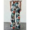 Ladies Bohemian Floral Print Wide Leg Pants