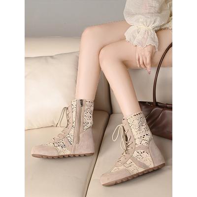 Summer Short Boots High-top Boxing Shoes Women's 2025 New Soft-soled German Training Shoes Hollow Breathable Casual Martin Boots